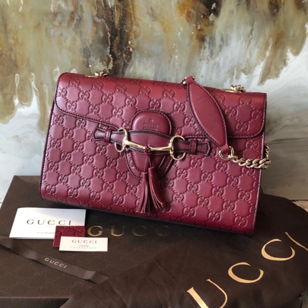 Gucci Burgundy Leather Medium Emily Guccissima Bag